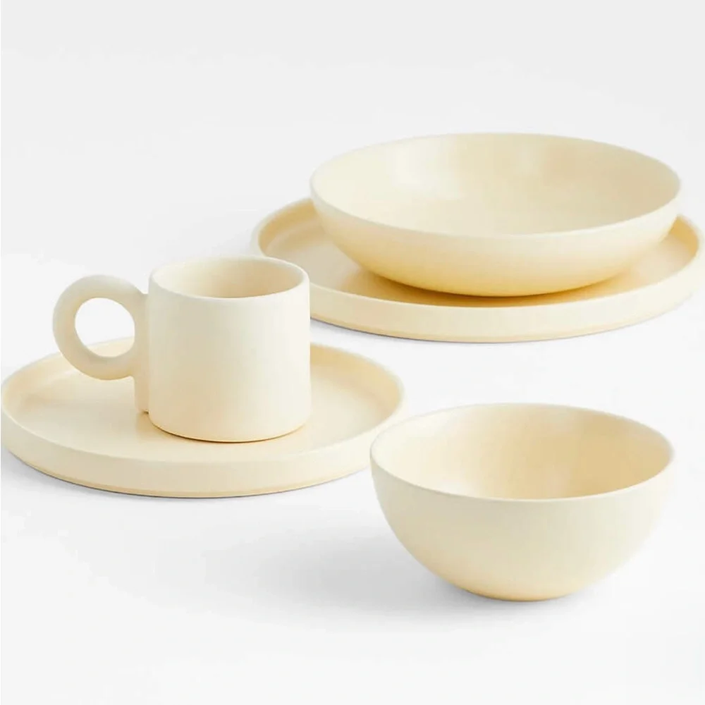 New! Crate&Barrel Butter Yellow Stoneware Cereal Bowl by Molly Baz, Set of 4